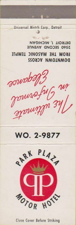 Park Plaza Motor Hotel - Matchbook (newer photo)